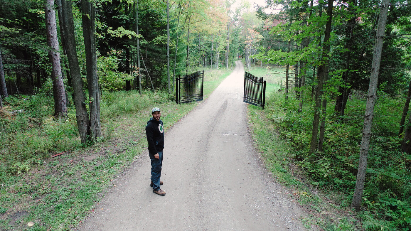 The road into the Green Mitten Pharms family farm in Standish, Michigan.
