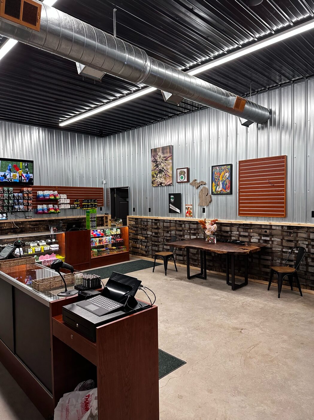 Inside the Highway Dispos store, showing the retail counter and product display cases.